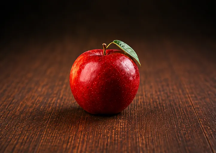 An apple on a partially visible table