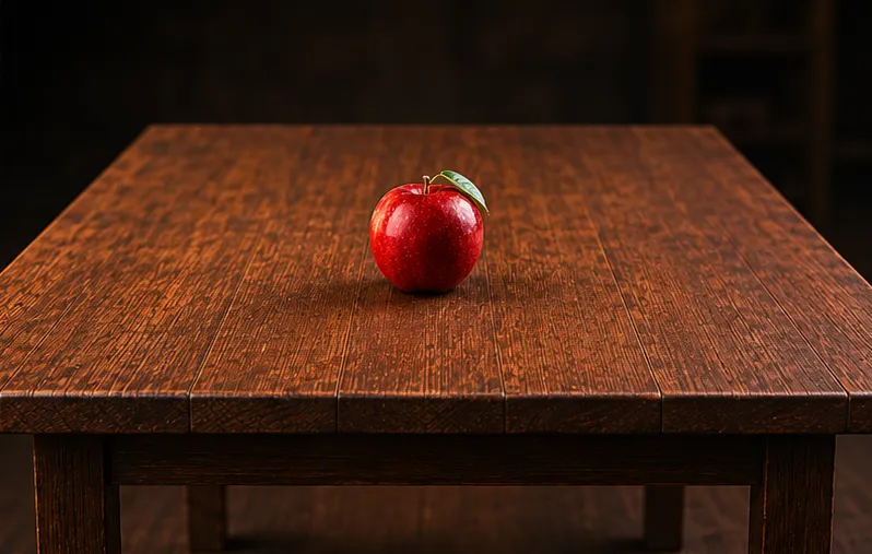 The full table revealed with the same single apple
